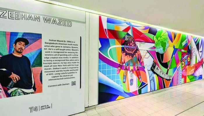জেএফকে এয়ারপোর্টে শিল্পী জিহানের দৃষ্টিকাড়া ম্যুরাল হাজারো যাত্রীর দৃষ্টি কাড়ছে