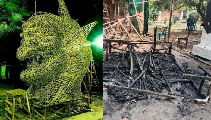 ফ্যাসিবাদের প্রতীক মুখাবয়ব আগুনে পুড়ে গেছে